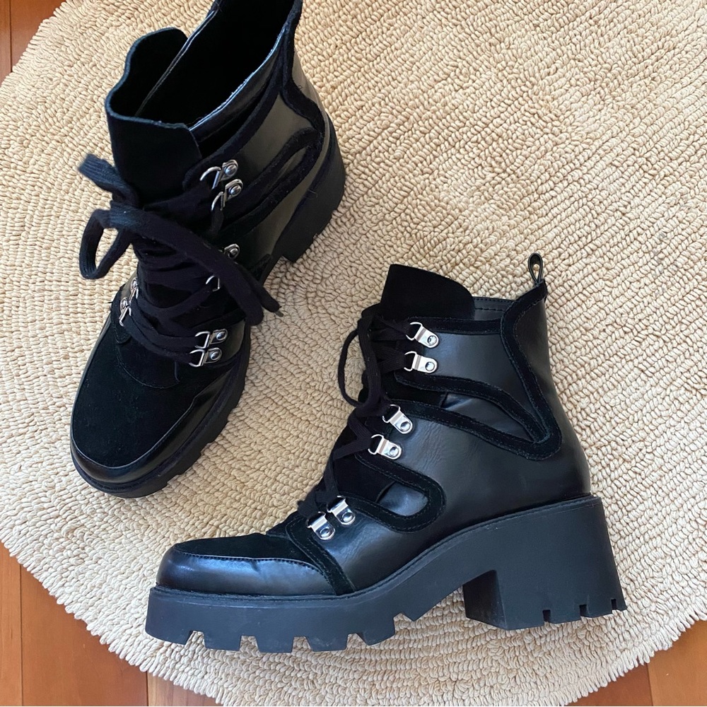 Zara lace up moto leather boots